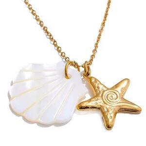 Starfish White Shell 18K Gold Stainless Steel Waterproof Necklace